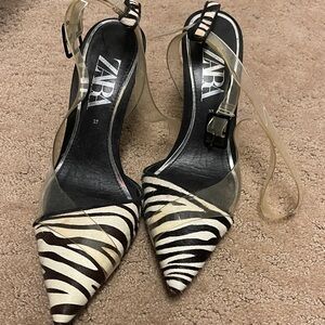Zara Women's Zebra Print Heels - Black and White
